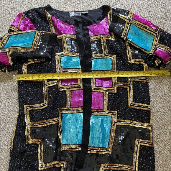 Vintage Carina 1980s Sequin Beaded Jacket | L | Black Silk Statement Blazer - Picture 12 of 13
